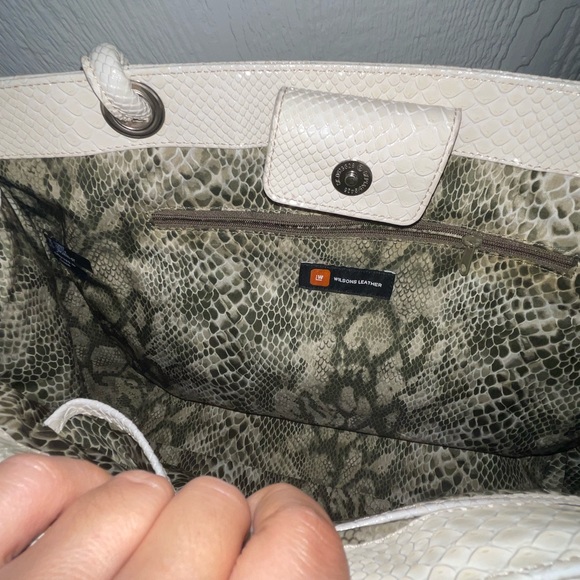 Wilson Leather Snake Skin Patent Leather cream Tote Bag - Picture 11 of 16